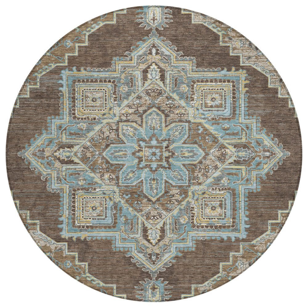 Machine Washable Indoor/Outdoor Chantille ACN2704 Brown 8' x 8' Round Rug. Picture 1