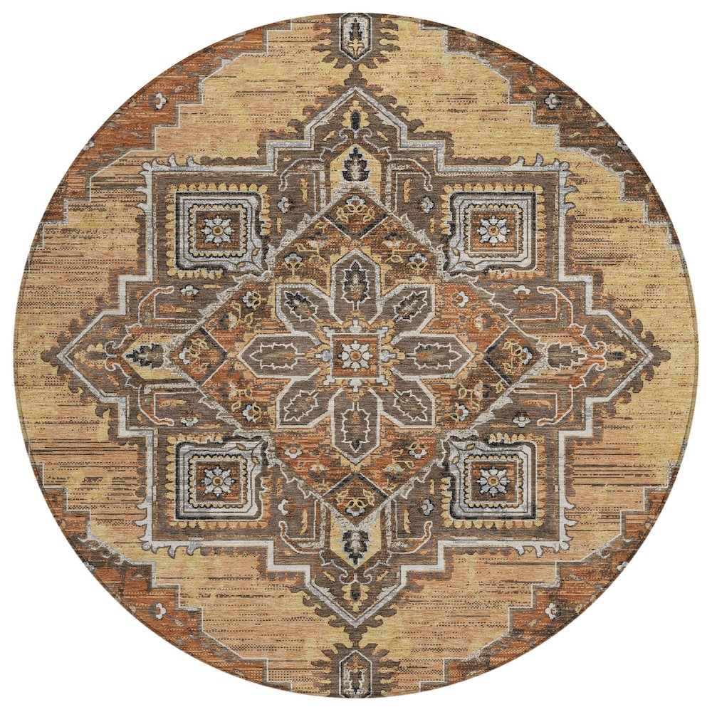 Machine Washable Indoor/Outdoor Chantille ACN2704 Orange 8' x 8' Round Rug. Picture 1
