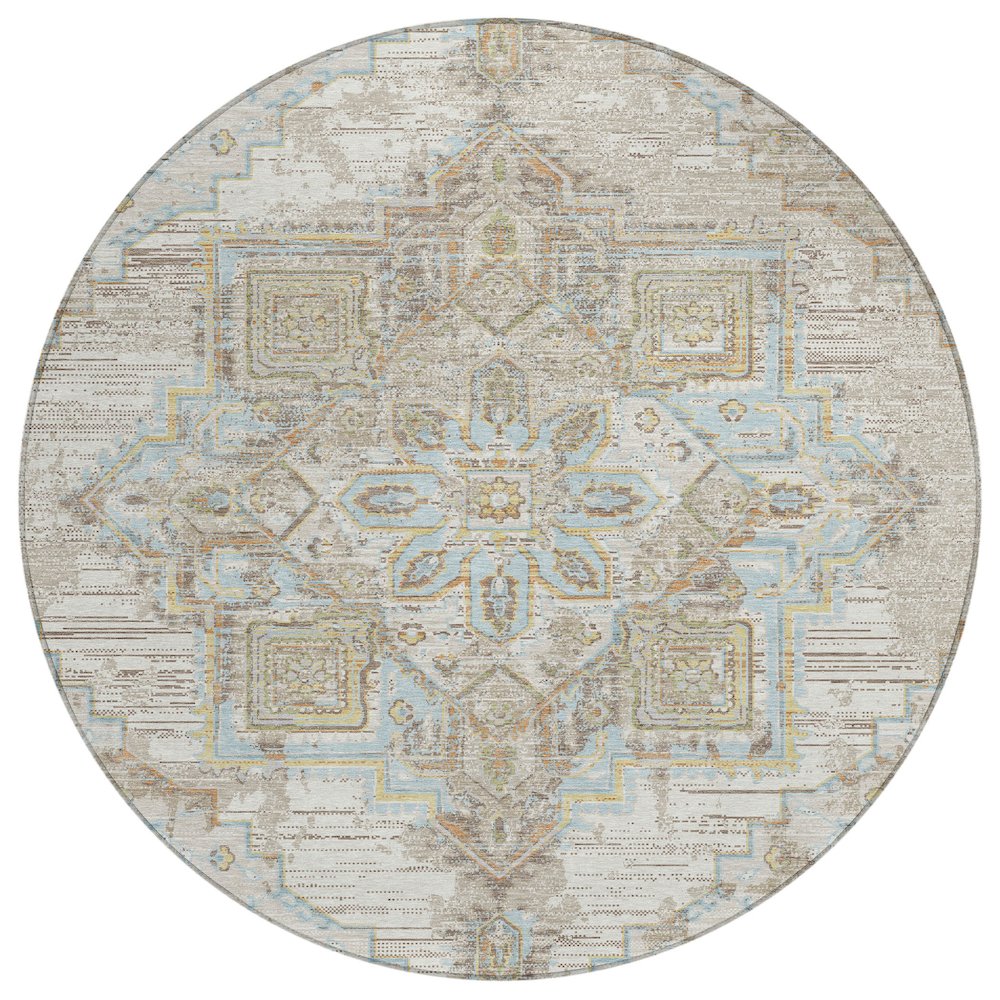 Machine Washable Indoor/Outdoor Chantille ACN2704 Ivory 8' x 8' Round Rug. Picture 1