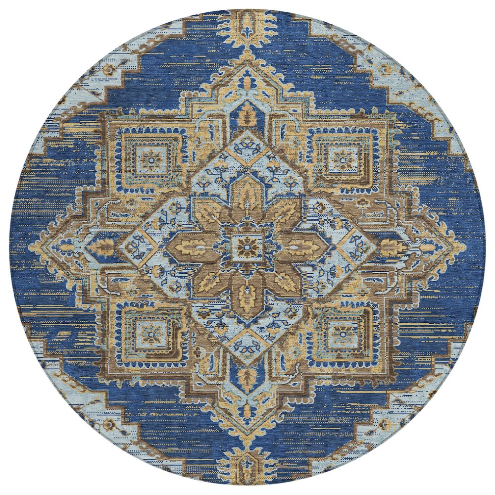 Machine Washable Indoor/Outdoor Chantille ACN2704 Blue 8' x 8' Round Rug. Picture 1