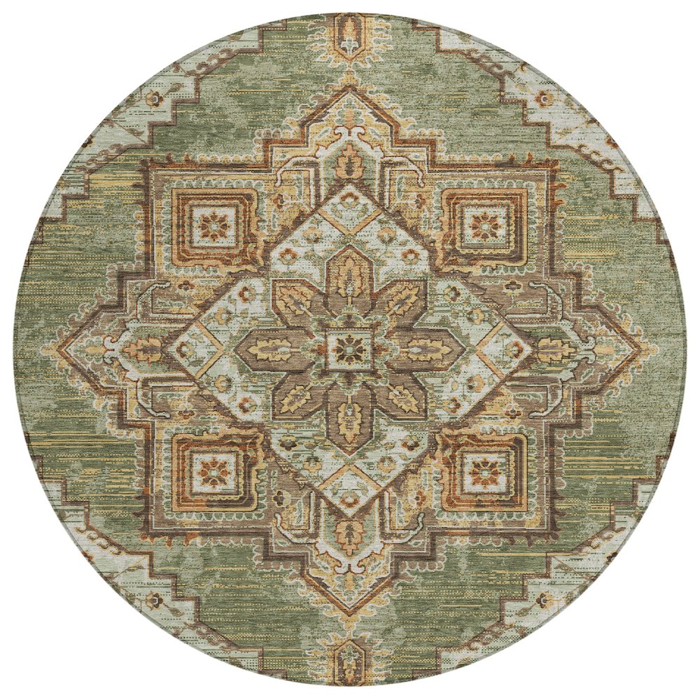 Machine Washable Indoor/Outdoor Chantille ACN2704 Green 8' x 8' Round Rug. Picture 1