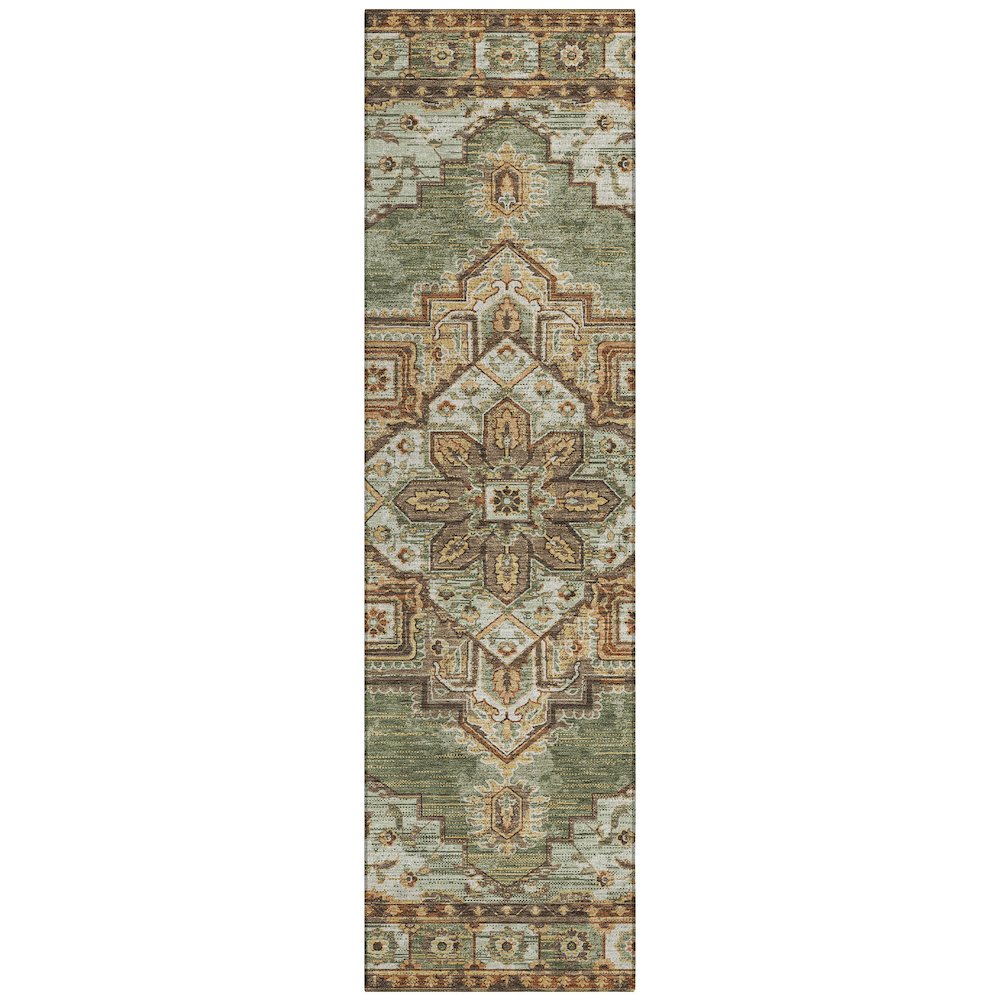 Machine Washable Indoor/Outdoor Chantille ACN2704 Green 2'3" x 7'6" Runner Rug. Picture 1