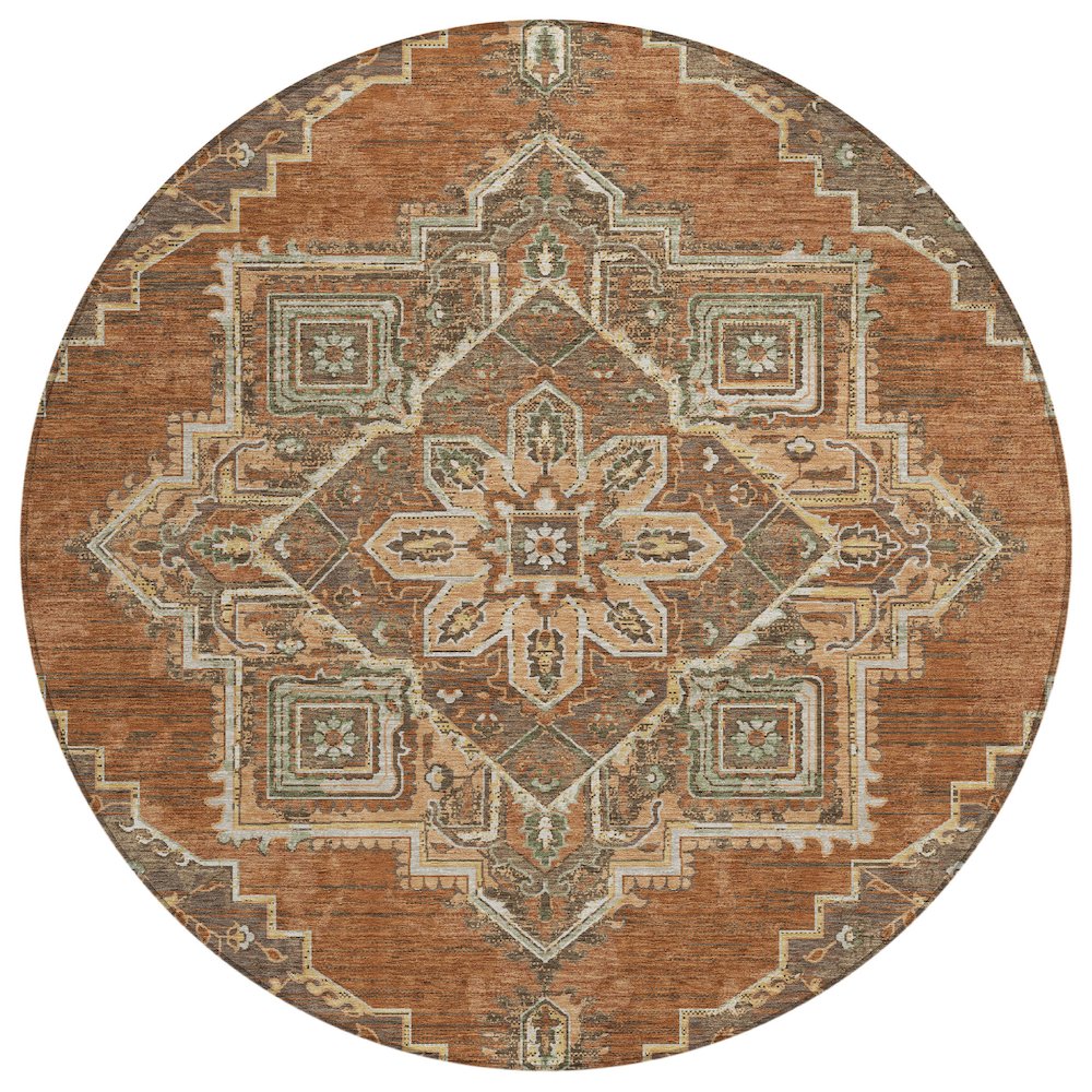 Machine Washable Indoor/Outdoor Chantille ACN2704 Orange 8' x 8' Round Rug. Picture 1