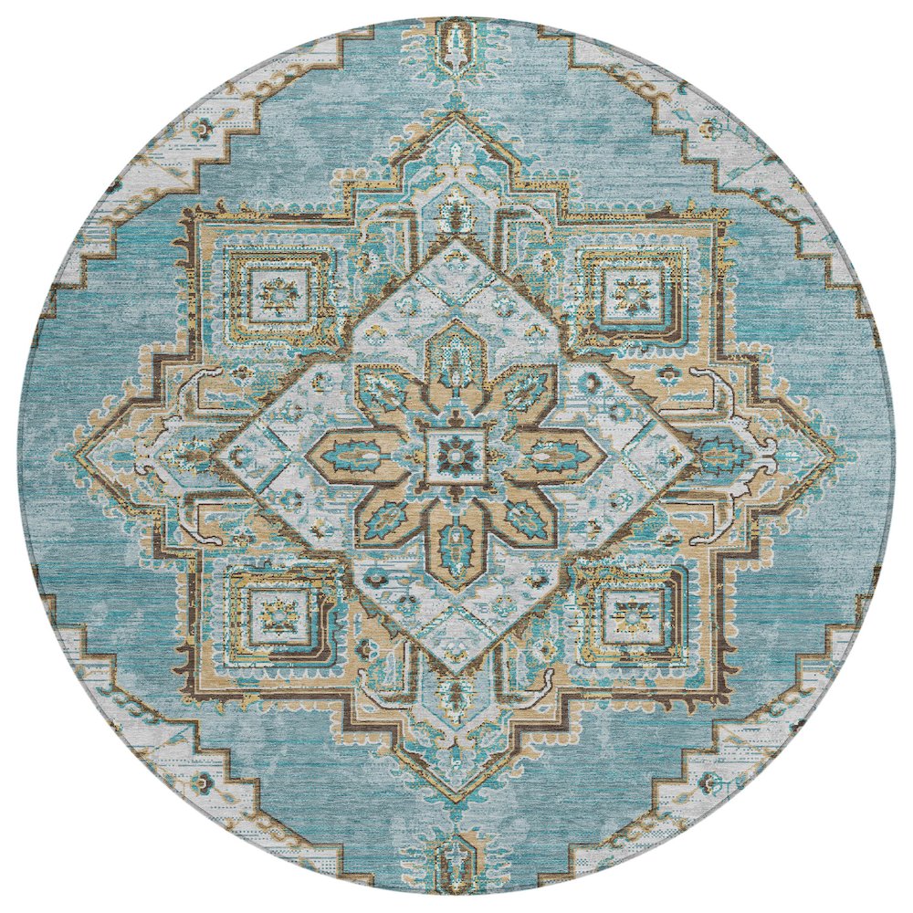 Machine Washable Indoor/Outdoor Chantille ACN2704 Teal 8' x 8' Round Rug. Picture 1