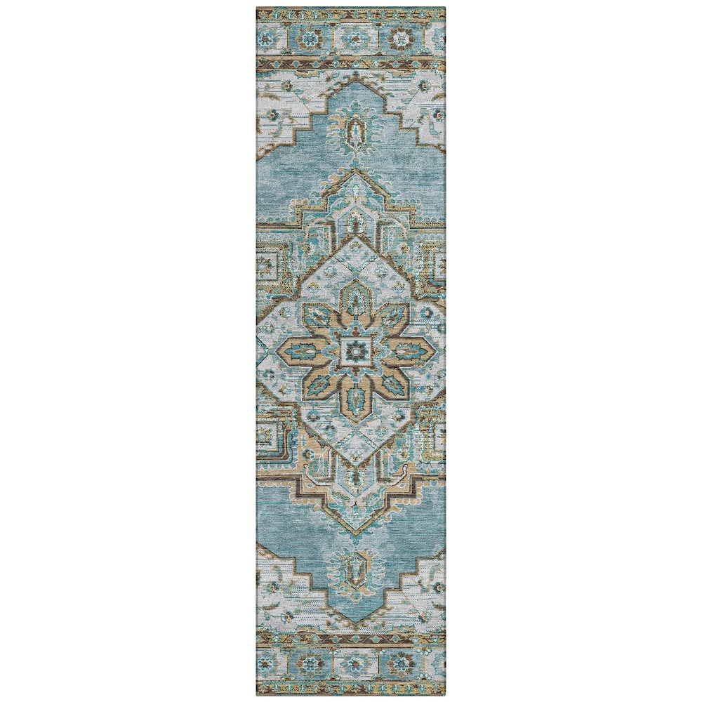Machine Washable Indoor/Outdoor Chantille ACN2704 Teal 2'3" x 7'6" Runner Rug. Picture 1