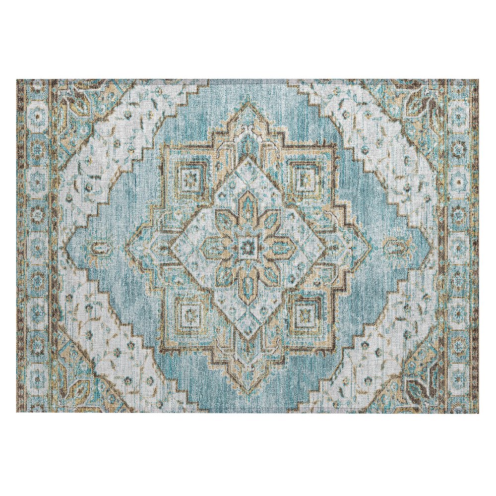 Machine Washable Indoor/Outdoor Chantille ACN2704 Teal 1'8" x 2'6" Rug. Picture 1