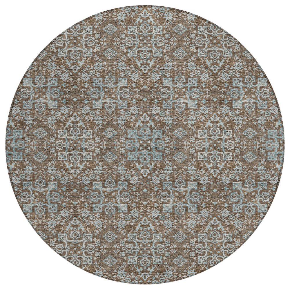 Machine Washable Indoor/Outdoor Chantille ACN2705 Brown 8' x 8' Round Rug. Picture 1