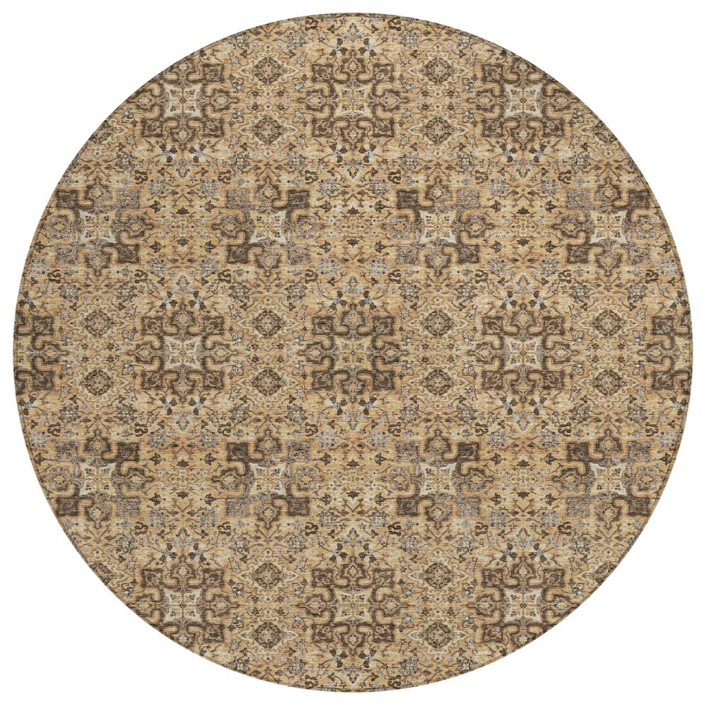 Machine Washable Indoor/Outdoor Chantille ACN2705 Orange 8' x 8' Round Rug. Picture 1
