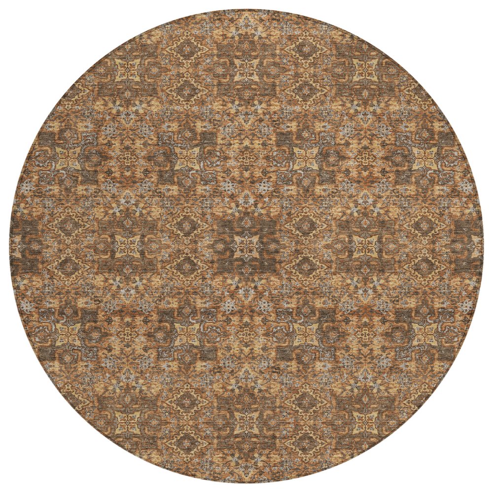 Machine Washable Indoor/Outdoor Chantille ACN2705 Orange 8' x 8' Round Rug. Picture 1