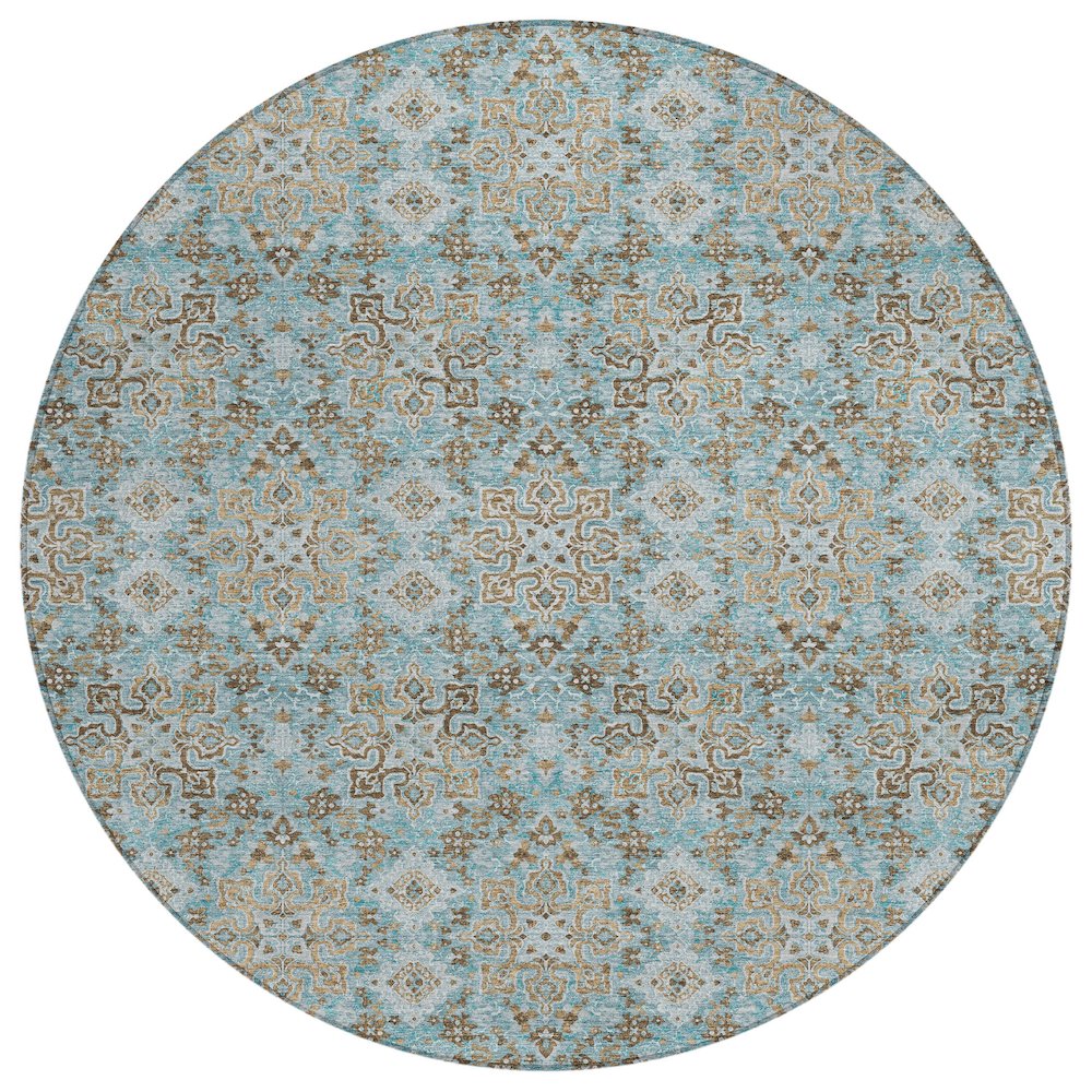 Machine Washable Indoor/Outdoor Chantille ACN2705 Teal 8' x 8' Round Rug. Picture 1