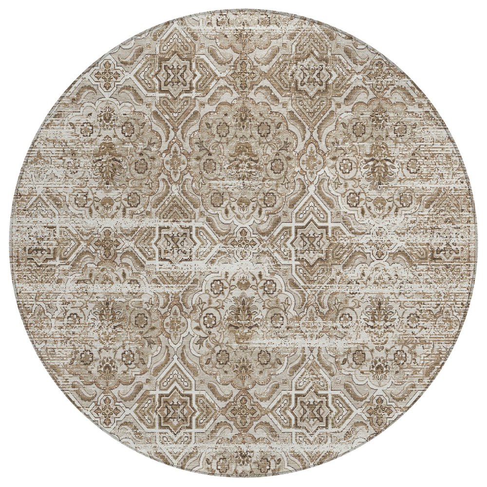 Machine Washable Indoor/Outdoor Chantille ACN2706 Brown 8' x 8' Round Rug. Picture 1