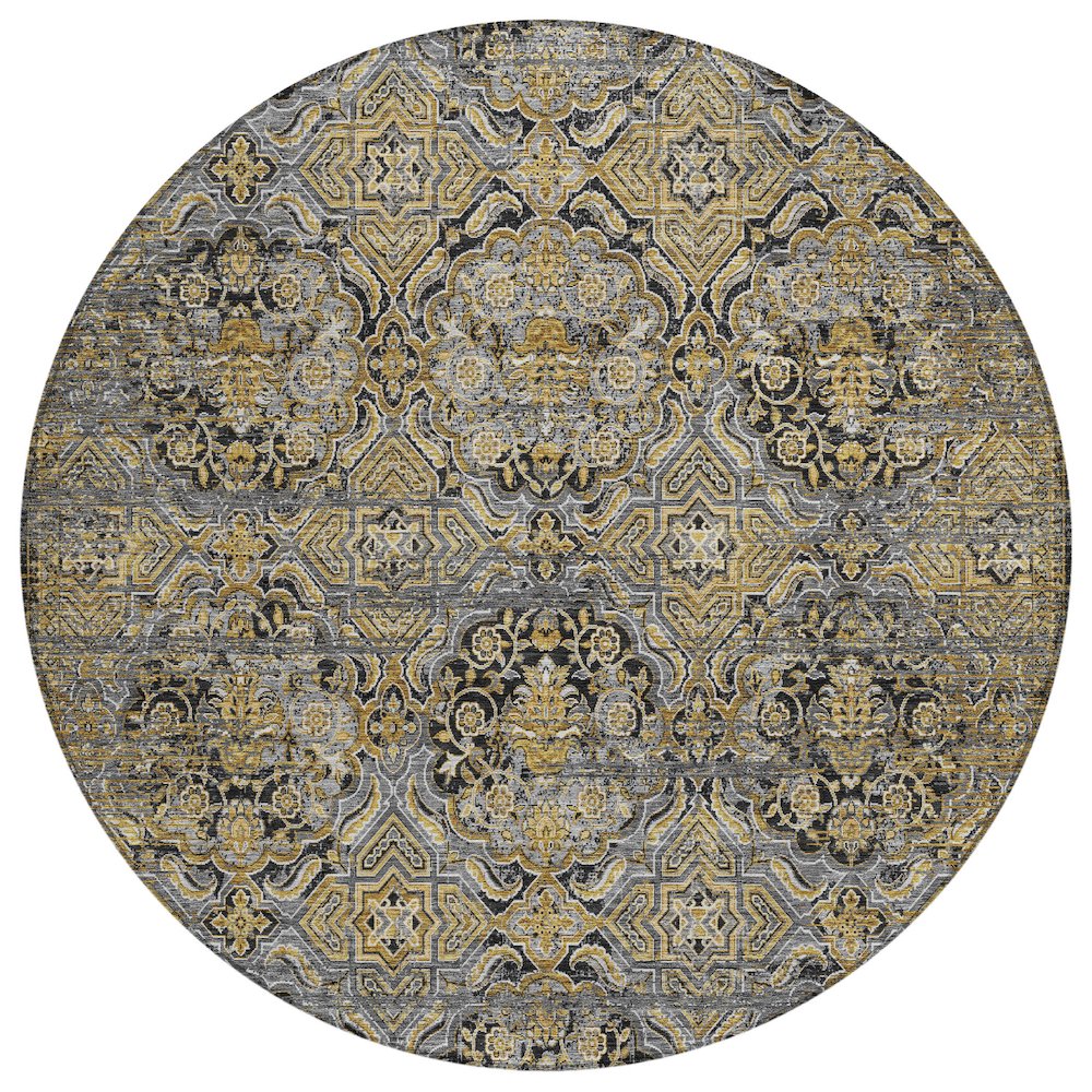 Machine Washable Indoor/Outdoor Chantille ACN2706 Black 8' x 8' Round Rug. Picture 1