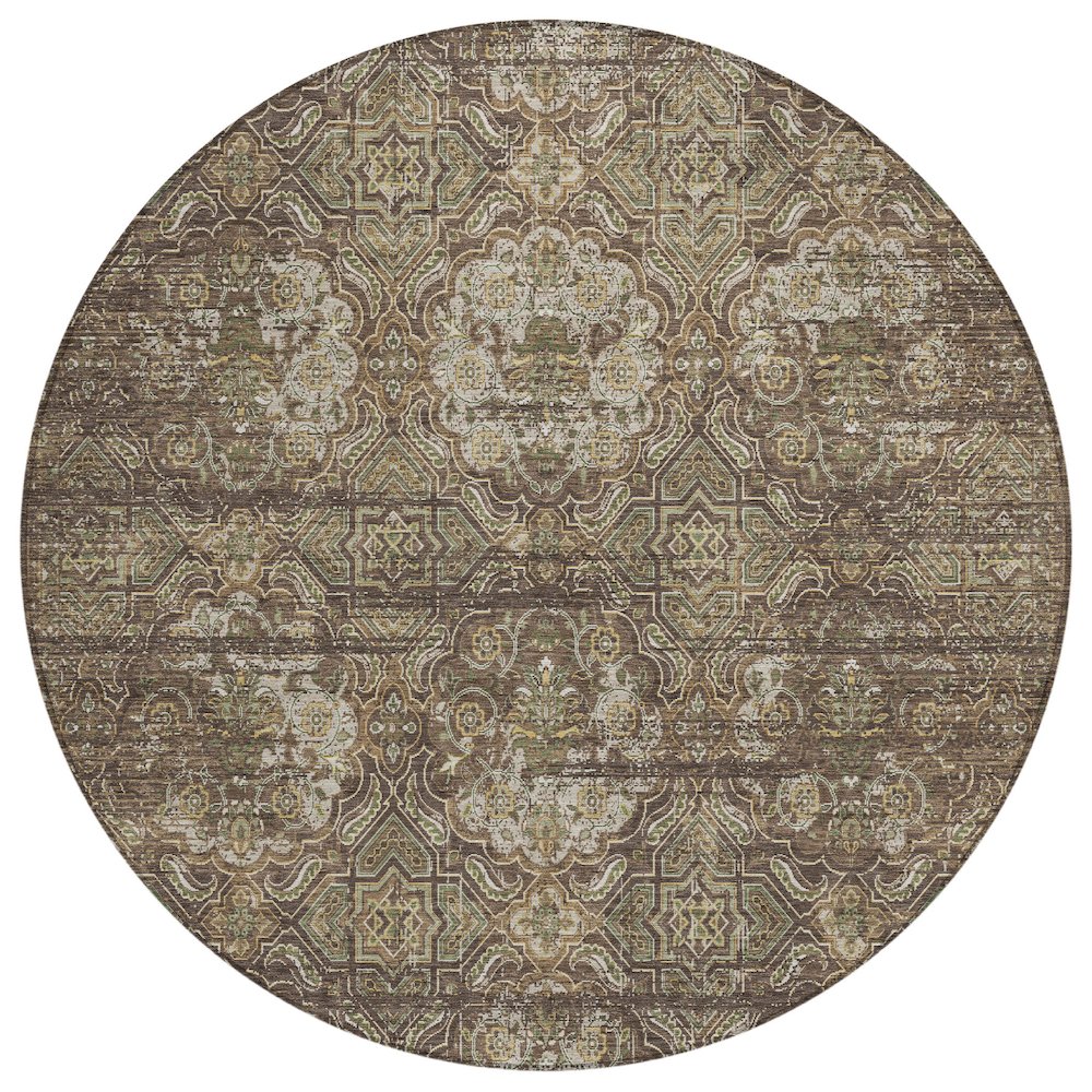Machine Washable Indoor/Outdoor Chantille ACN2706 Brown 8' x 8' Round Rug. Picture 1