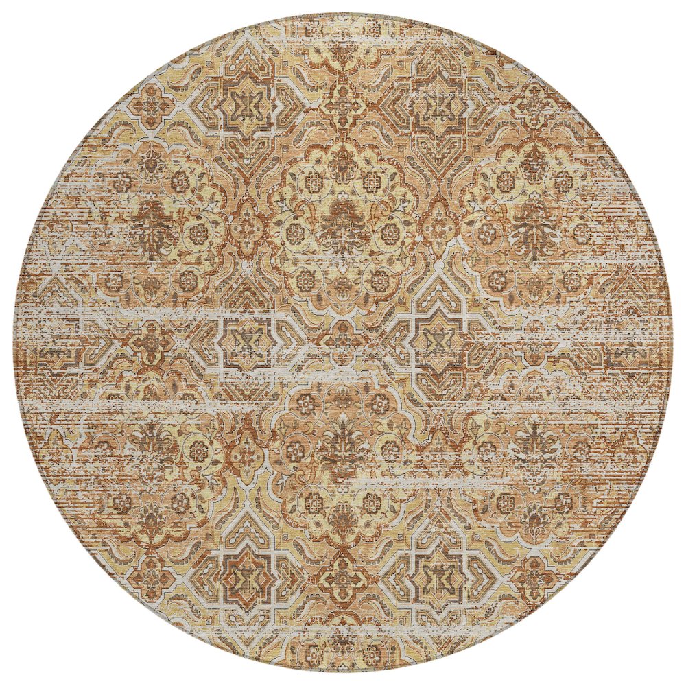 Machine Washable Indoor/Outdoor Chantille ACN2706 Orange 8' x 8' Round Rug. Picture 1