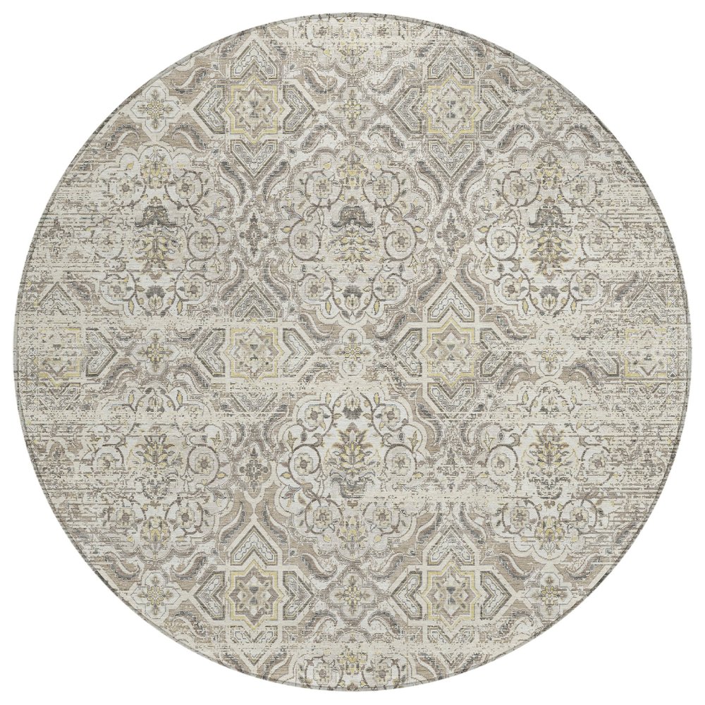 Machine Washable Indoor/Outdoor Chantille ACN2706 Ivory 8' x 8' Round Rug. Picture 1