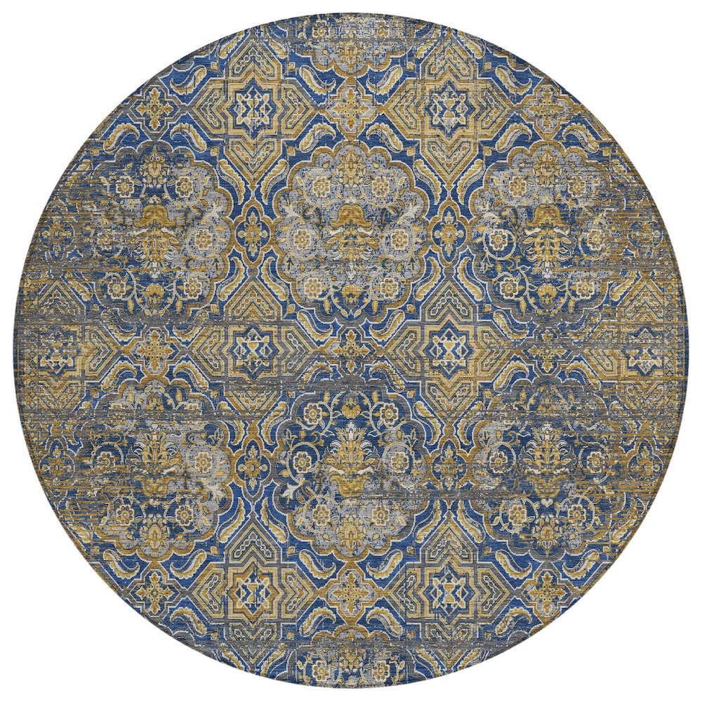 Machine Washable Indoor/Outdoor Chantille ACN2706 Blue 8' x 8' Round Rug. Picture 1