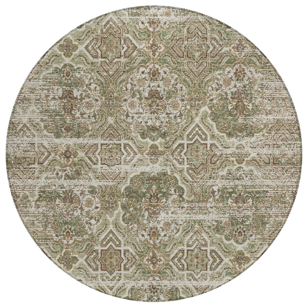 Machine Washable Indoor/Outdoor Chantille ACN2706 Green 8' x 8' Round Rug. Picture 1