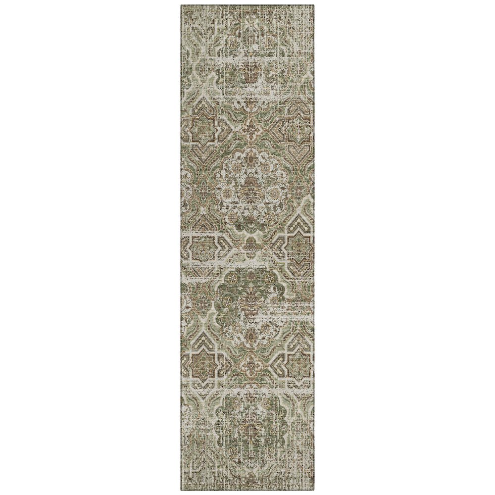 Machine Washable Indoor/Outdoor Chantille ACN2706 Green 2'3" x 7'6" Runner Rug. Picture 1
