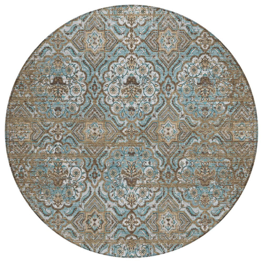 Machine Washable Indoor/Outdoor Chantille ACN2706 Teal 8' x 8' Round Rug. Picture 1