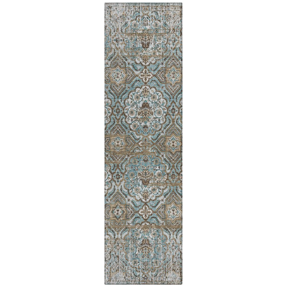Machine Washable Indoor/Outdoor Chantille ACN2706 Teal 2'3" x 7'6" Runner Rug. Picture 1