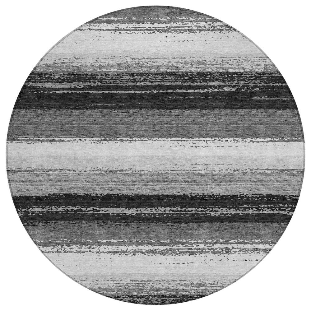 Machine Washable Indoor/Outdoor Chantille ACN2707 Black 8' x 8' Round Rug. Picture 1