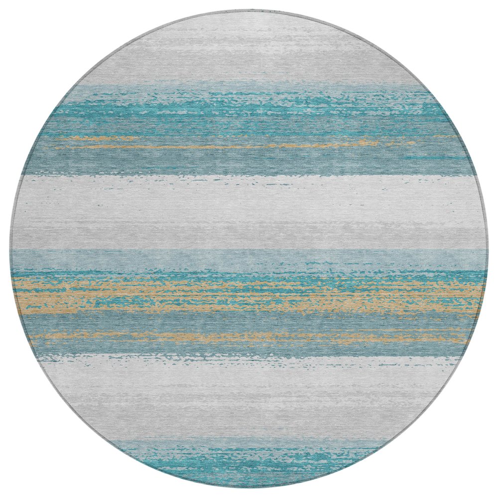 Machine Washable Indoor/Outdoor Chantille ACN2707 Teal 8' x 8' Round Rug. Picture 1