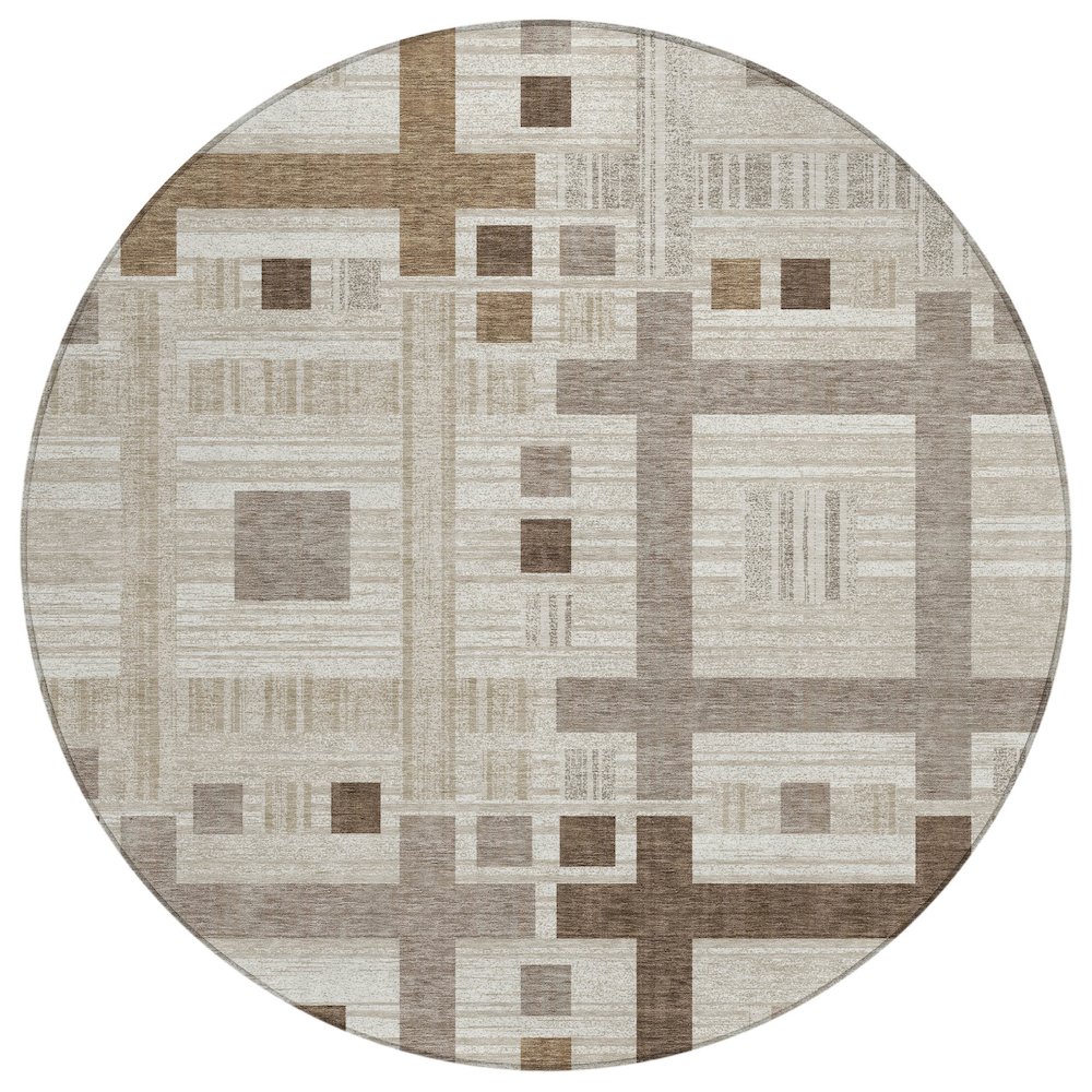Machine Washable Indoor/Outdoor Chantille ACN2708 Brown 8' x 8' Round Rug. Picture 1