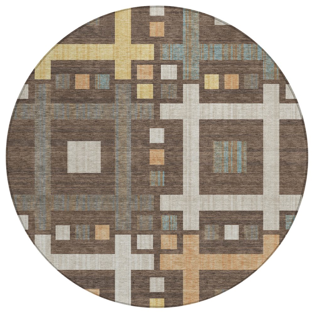 Machine Washable Indoor/Outdoor Chantille ACN2708 Brown 8' x 8' Round Rug. Picture 1