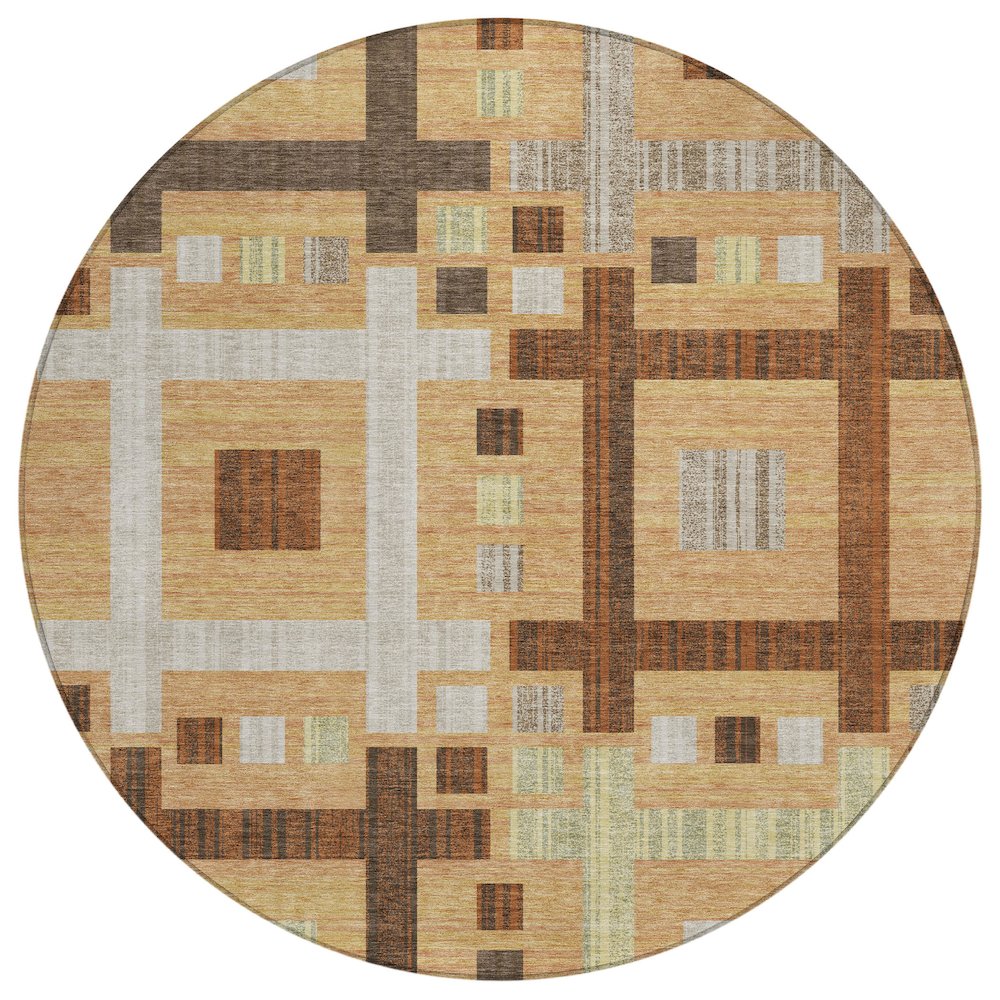 Machine Washable Indoor/Outdoor Chantille ACN2708 Orange 8' x 8' Round Rug. Picture 1