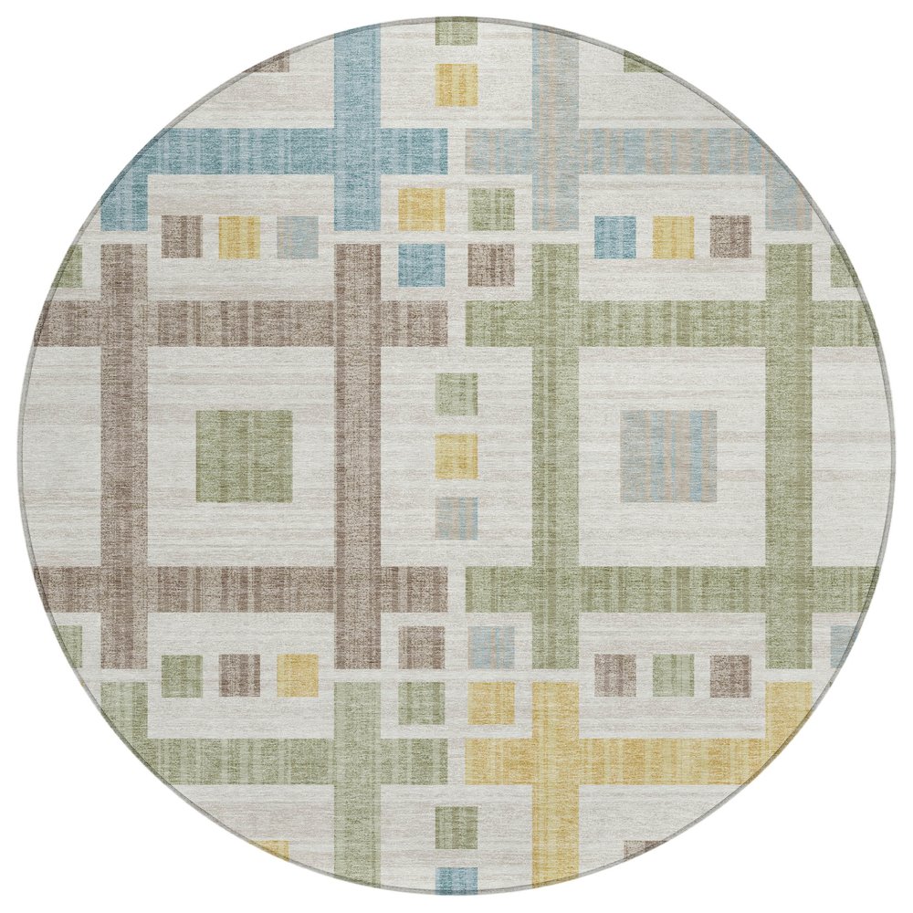 Machine Washable Indoor/Outdoor Chantille ACN2708 Ivory 8' x 8' Round Rug. Picture 1