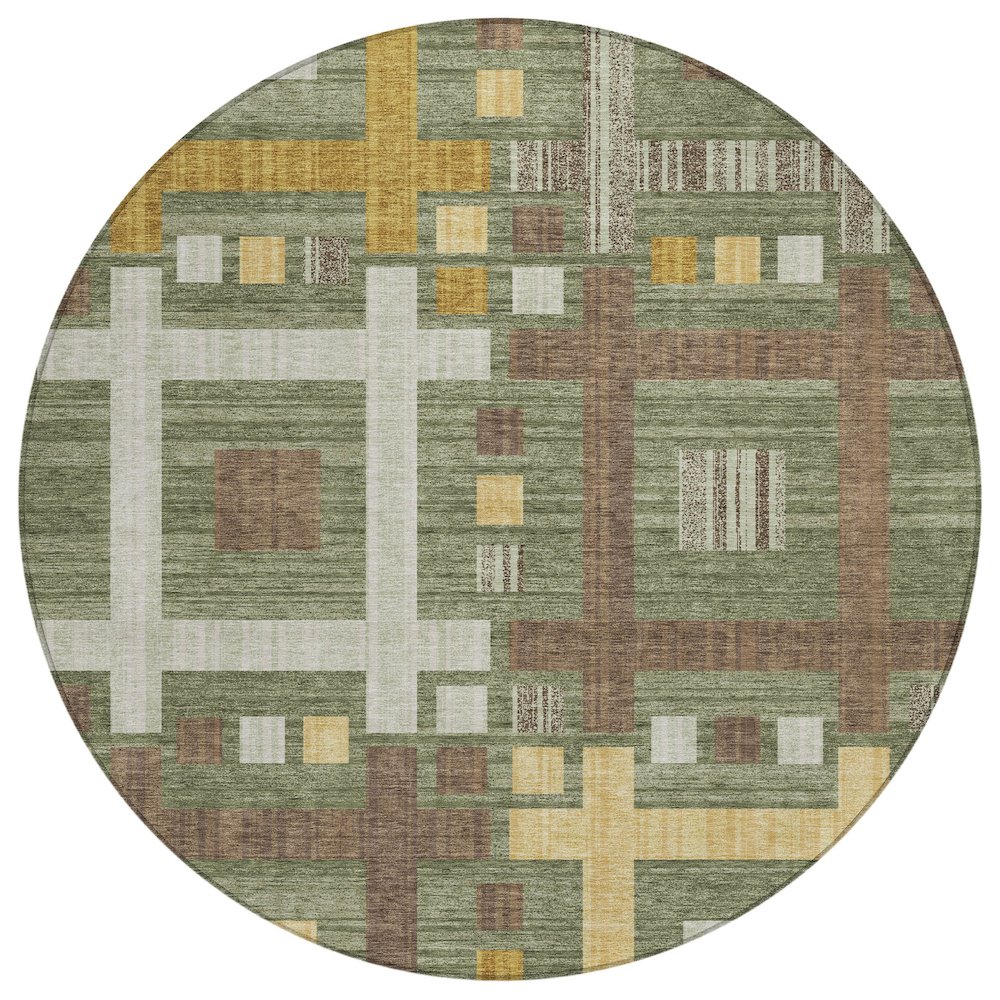 Machine Washable Indoor/Outdoor Chantille ACN2708 Green 8' x 8' Round Rug. Picture 1