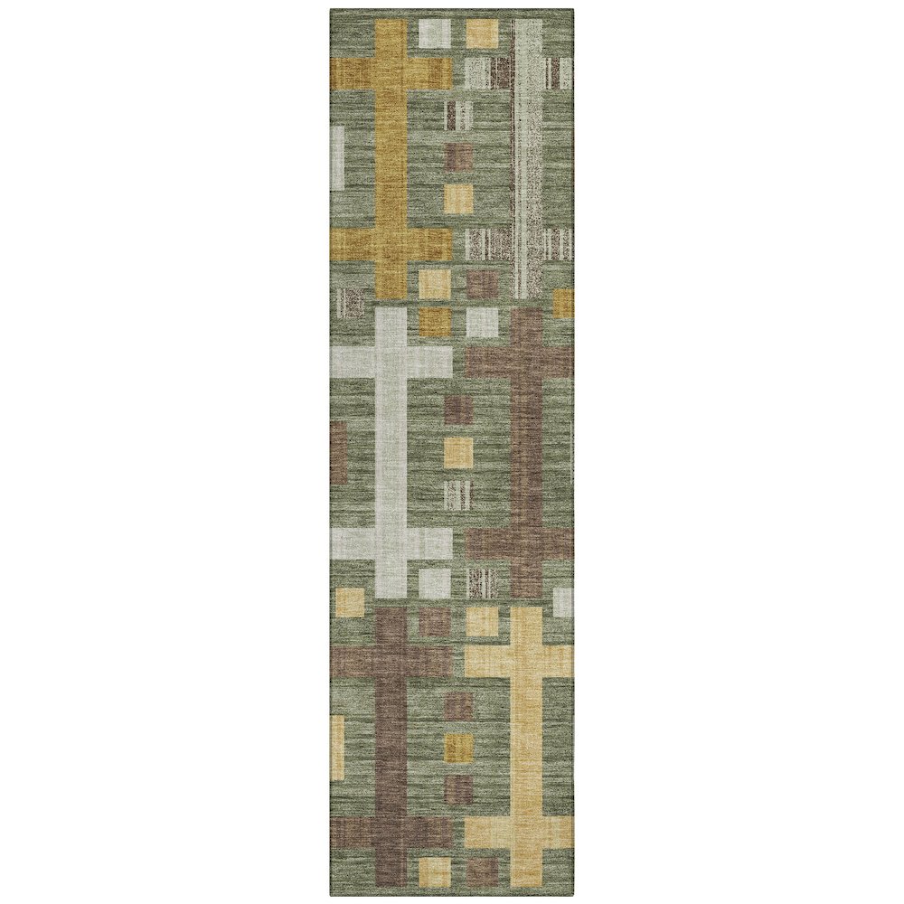 Machine Washable Indoor/Outdoor Chantille ACN2708 Green 2'3" x 7'6" Runner Rug. Picture 1
