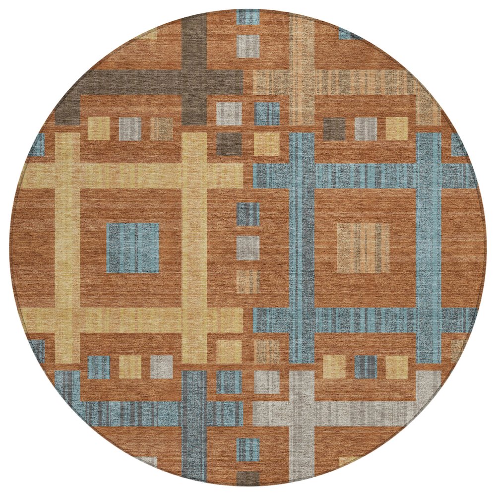 Machine Washable Indoor/Outdoor Chantille ACN2708 Orange 8' x 8' Round Rug. Picture 1