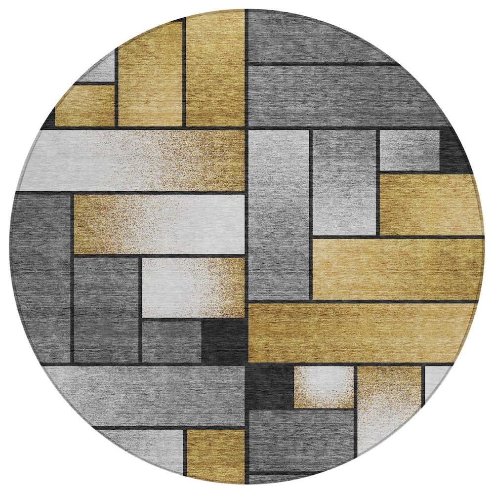 Machine Washable Indoor/Outdoor Chantille ACN2709 Black 8' x 8' Round Rug. Picture 1