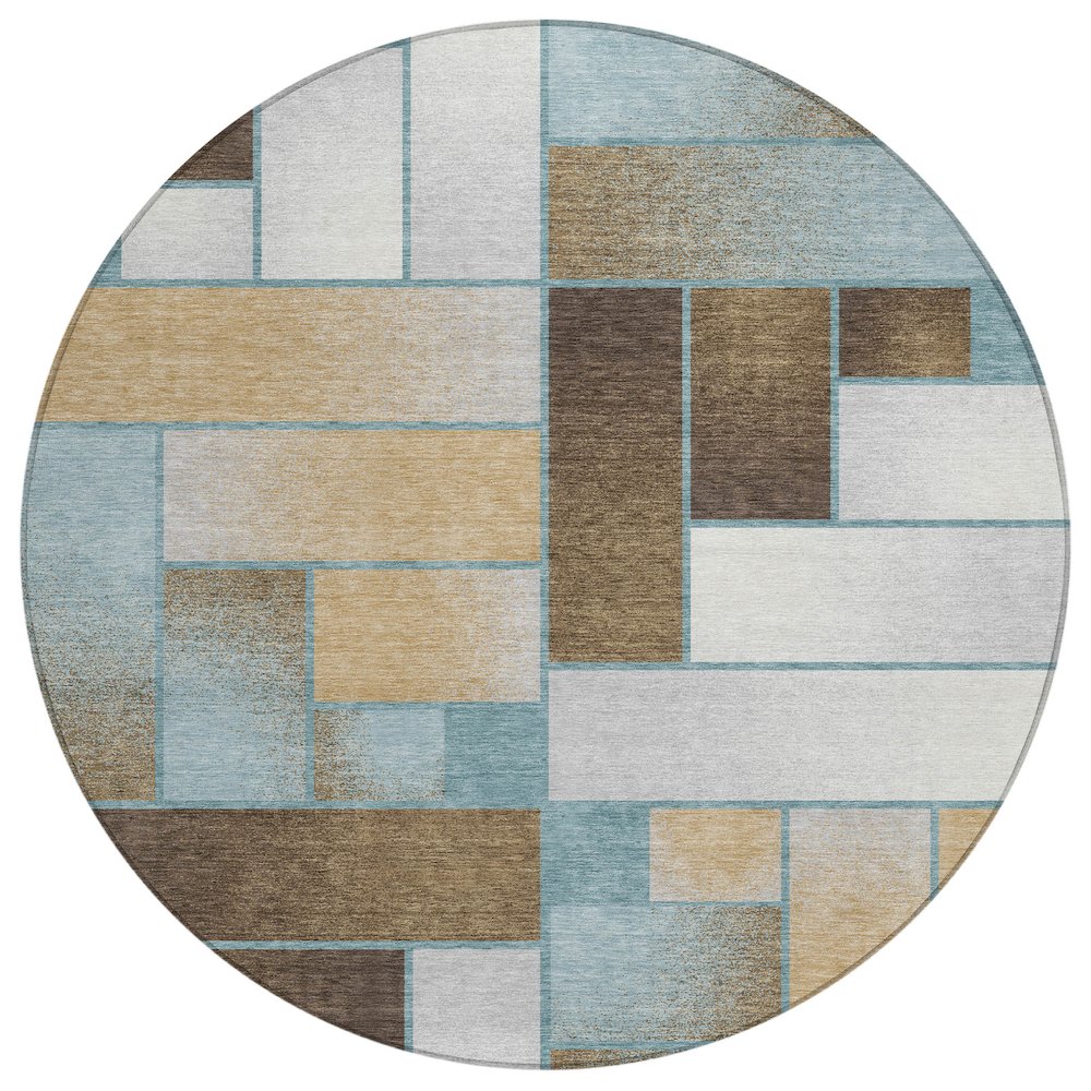 Machine Washable Indoor/Outdoor Chantille ACN2709 Teal 8' x 8' Round Rug. Picture 1