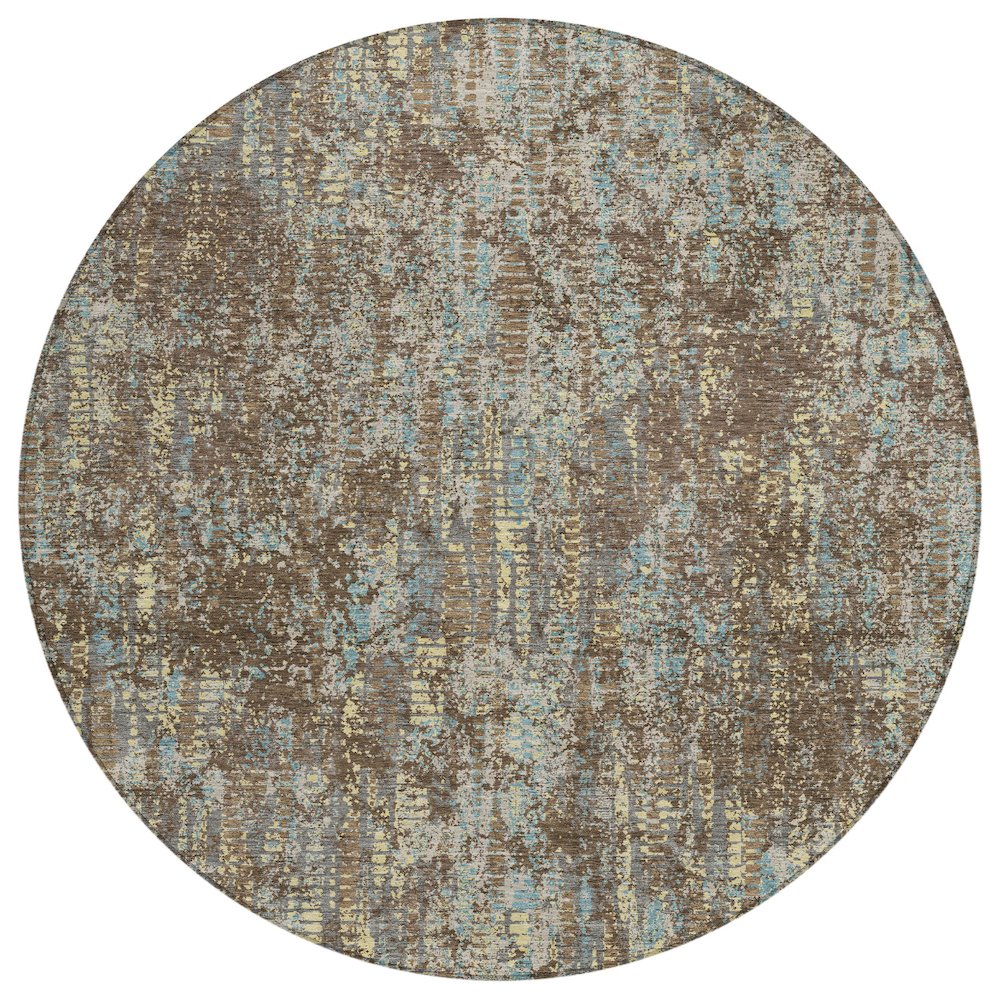 Machine Washable Indoor/Outdoor Chantille ACN2710 Brown 8' x 8' Round Rug. Picture 1