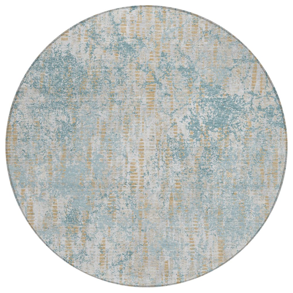 Machine Washable Indoor/Outdoor Chantille ACN2710 Teal 8' x 8' Round Rug. Picture 1