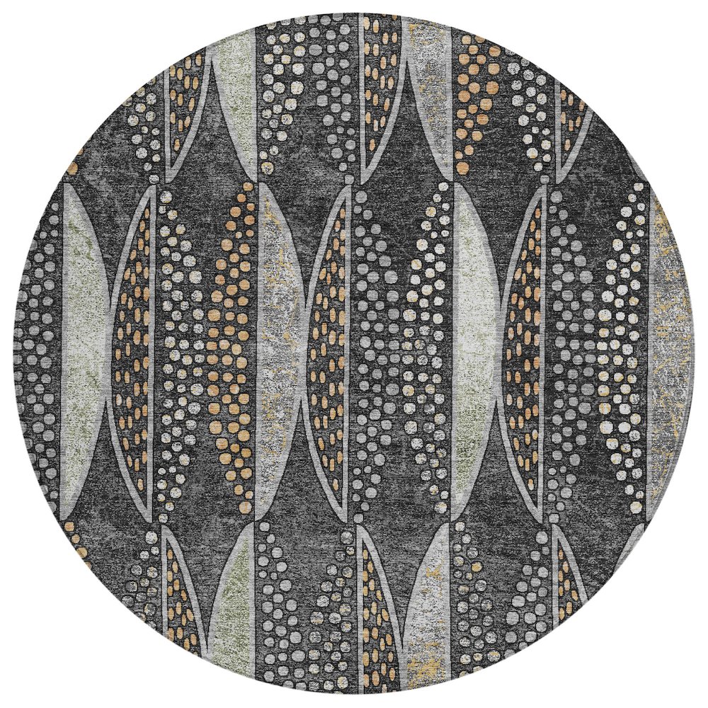 Machine Washable Indoor/Outdoor Chantille ACN2711 Black 8' x 8' Round Rug. Picture 1