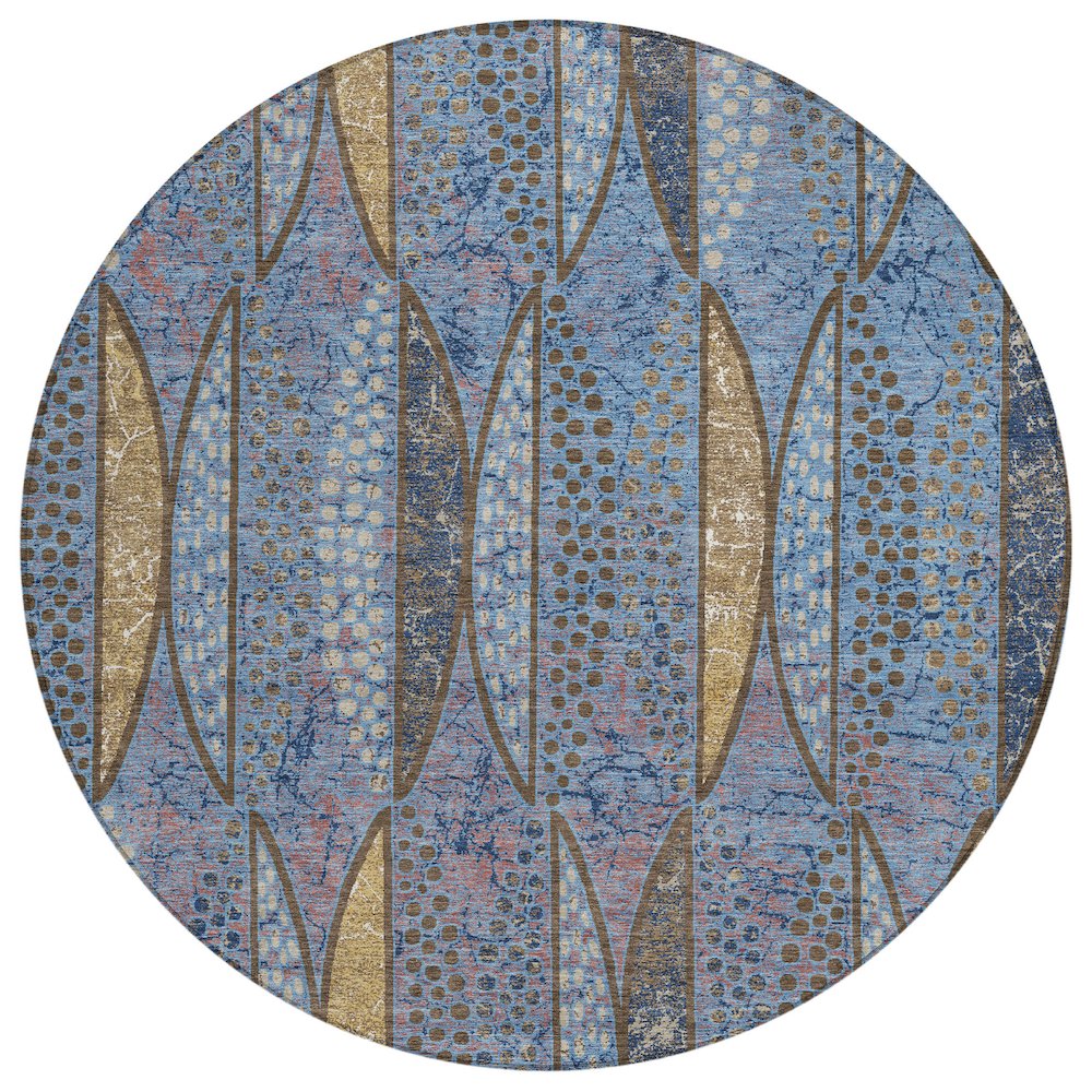 Machine Washable Indoor/Outdoor Chantille ACN2711 Blue 8' x 8' Round Rug. Picture 1