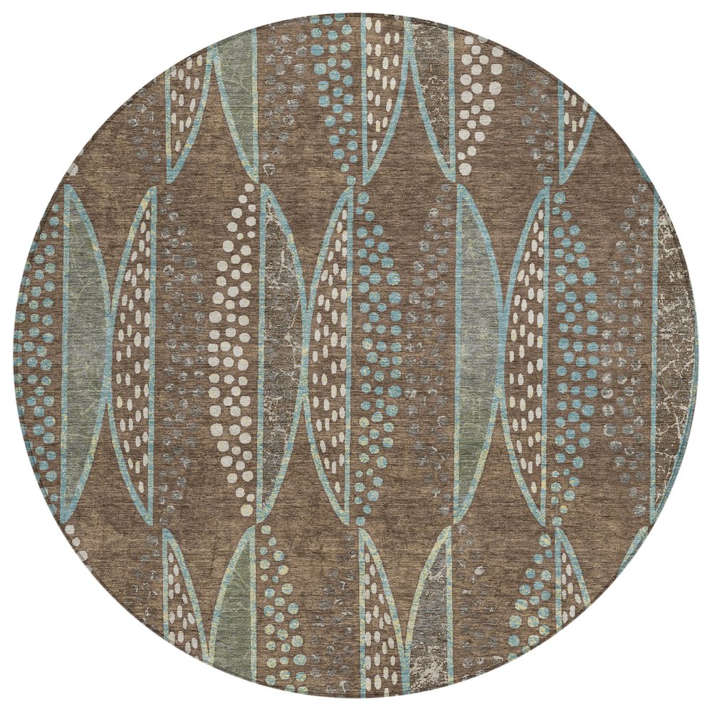 Machine Washable Indoor/Outdoor Chantille ACN2711 Brown 8' x 8' Round Rug. Picture 1