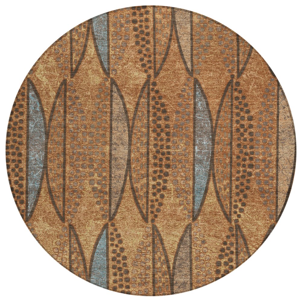 Machine Washable Indoor/Outdoor Chantille ACN2711 Orange 8' x 8' Round Rug. Picture 1