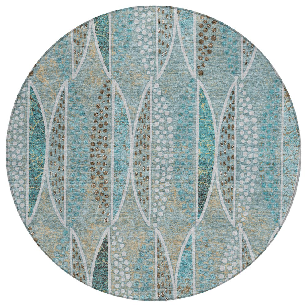 Machine Washable Indoor/Outdoor Chantille ACN2711 Teal 8' x 8' Round Rug. Picture 1