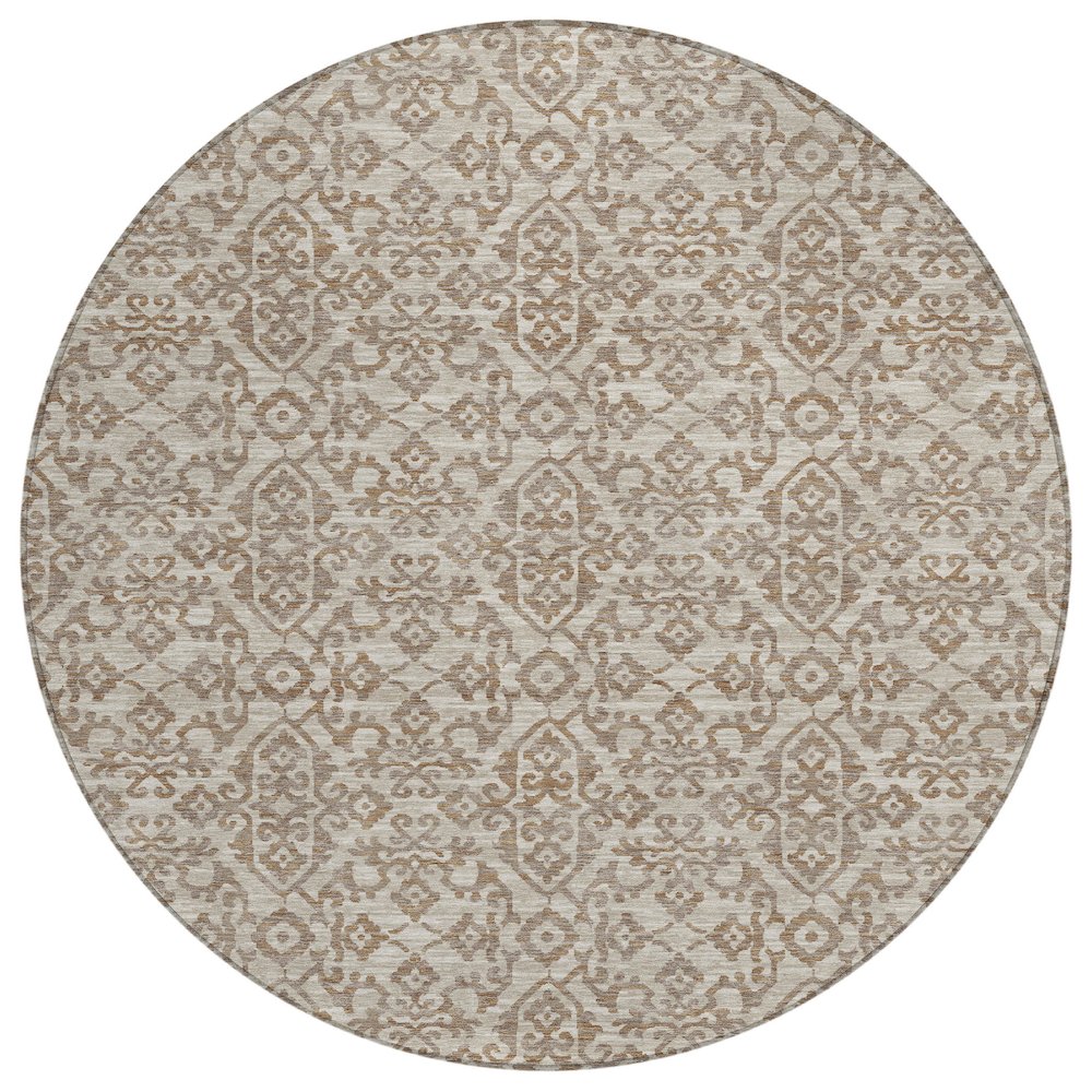 Machine Washable Indoor/Outdoor Chantille ACN2712 Brown 8' x 8' Round Rug. Picture 1