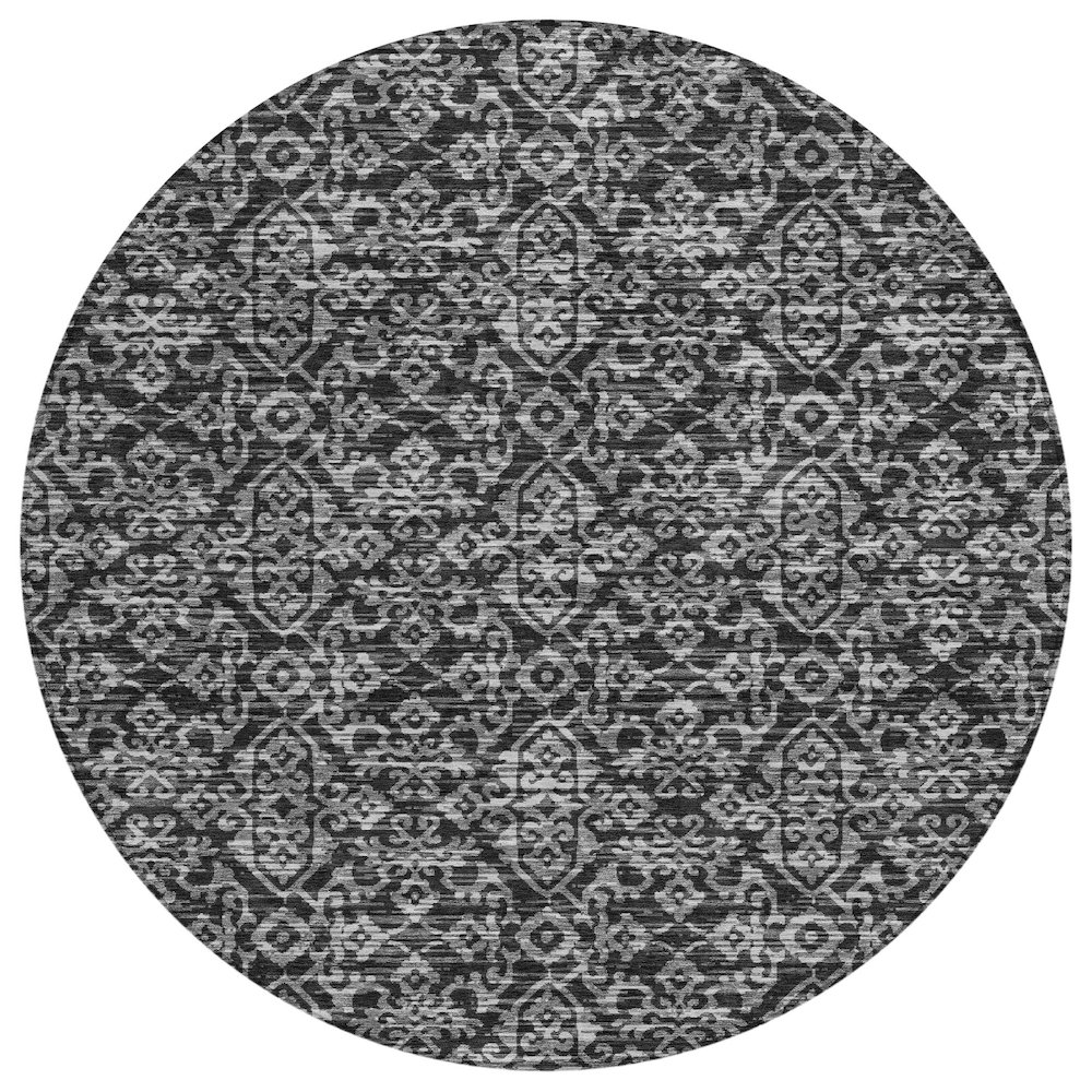 Machine Washable Indoor/Outdoor Chantille ACN2712 Black 8' x 8' Round Rug. Picture 1