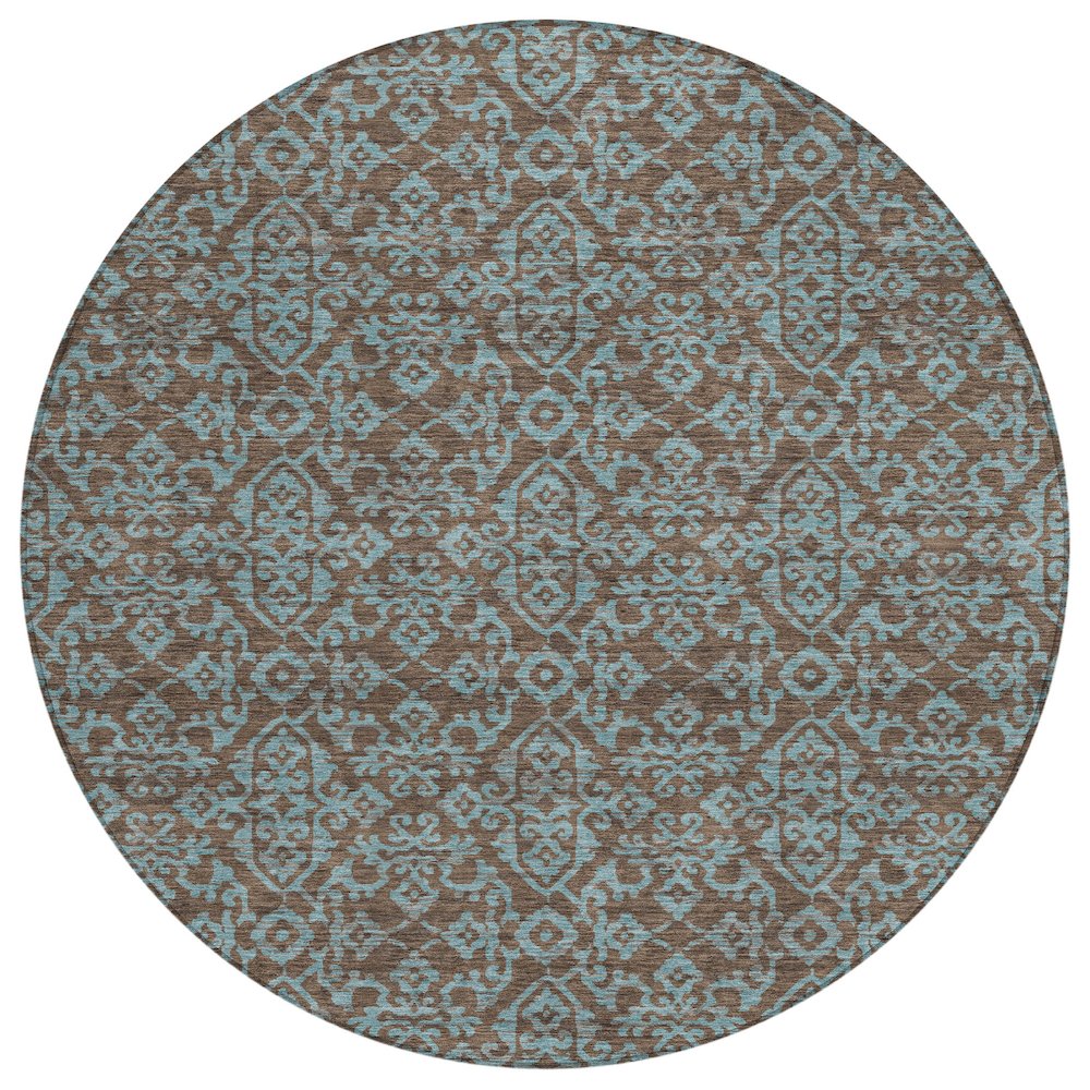 Machine Washable Indoor/Outdoor Chantille ACN2712 Brown 8' x 8' Round Rug. Picture 1
