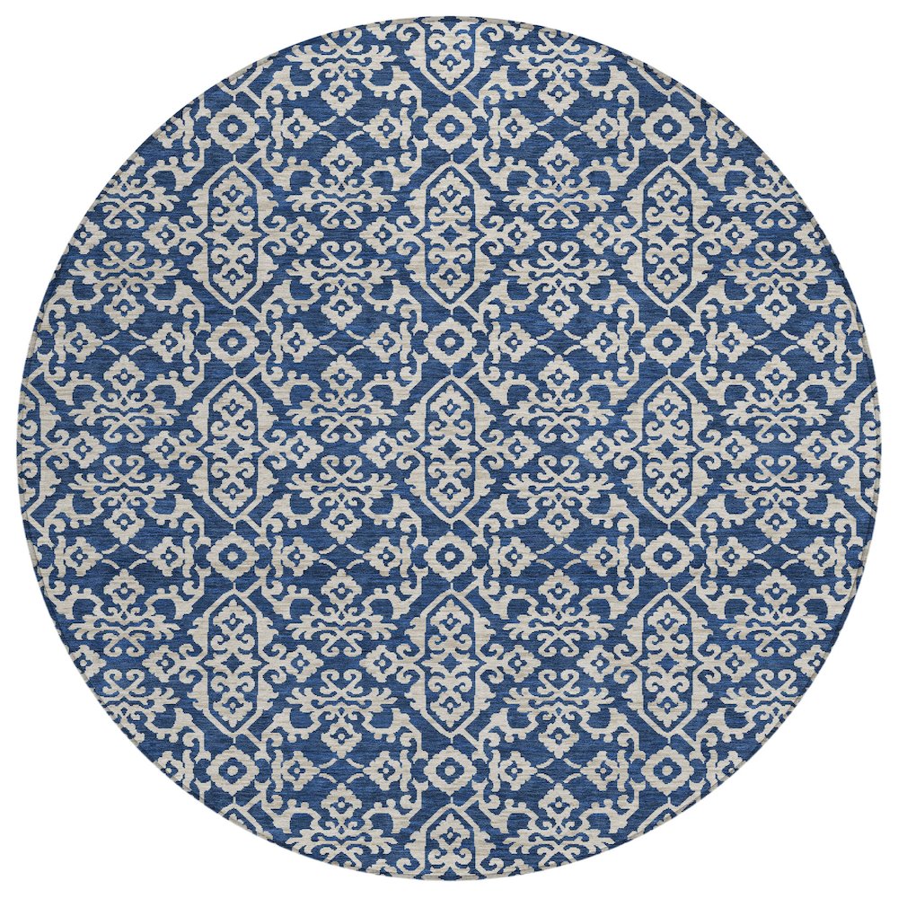Machine Washable Indoor/Outdoor Chantille ACN2712 Blue 8' x 8' Round Rug. Picture 1