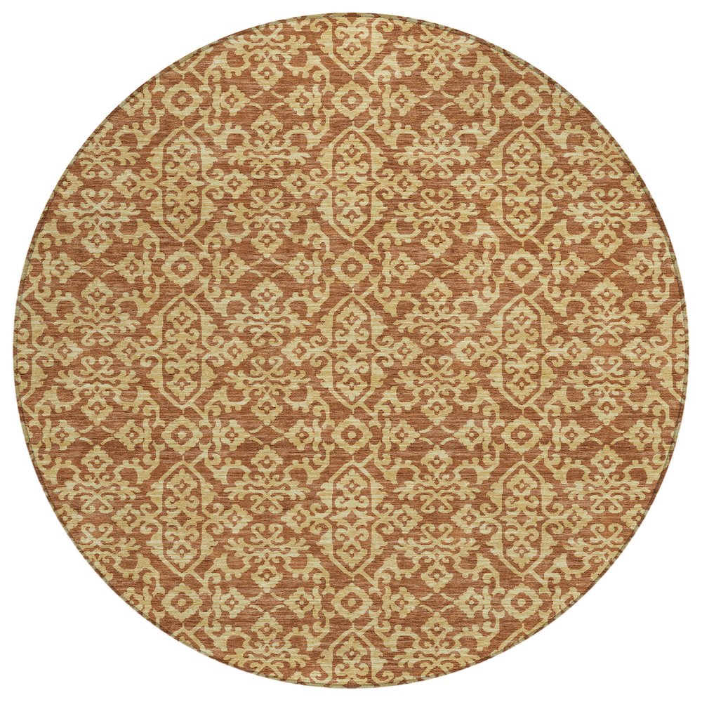 Machine Washable Indoor/Outdoor Chantille ACN2712 Orange 8' x 8' Round Rug. Picture 1