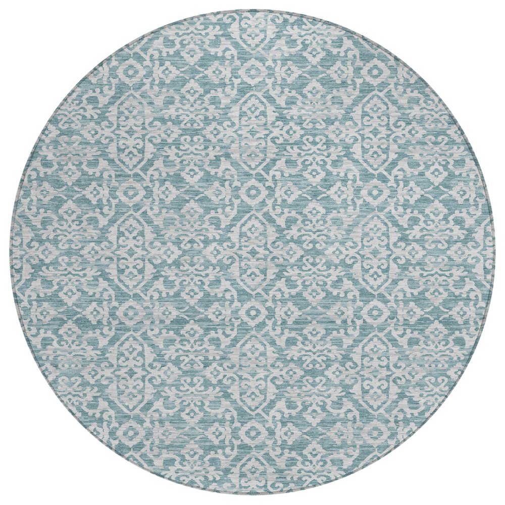 Machine Washable Indoor/Outdoor Chantille ACN2712 Teal 8' x 8' Round Rug. Picture 1