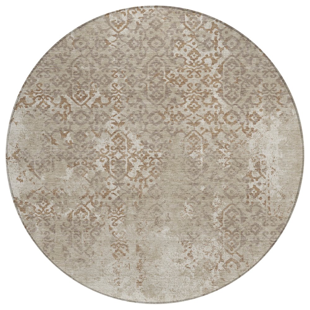 Machine Washable Indoor/Outdoor Chantille ACN2713 Brown 8' x 8' Round Rug. Picture 1