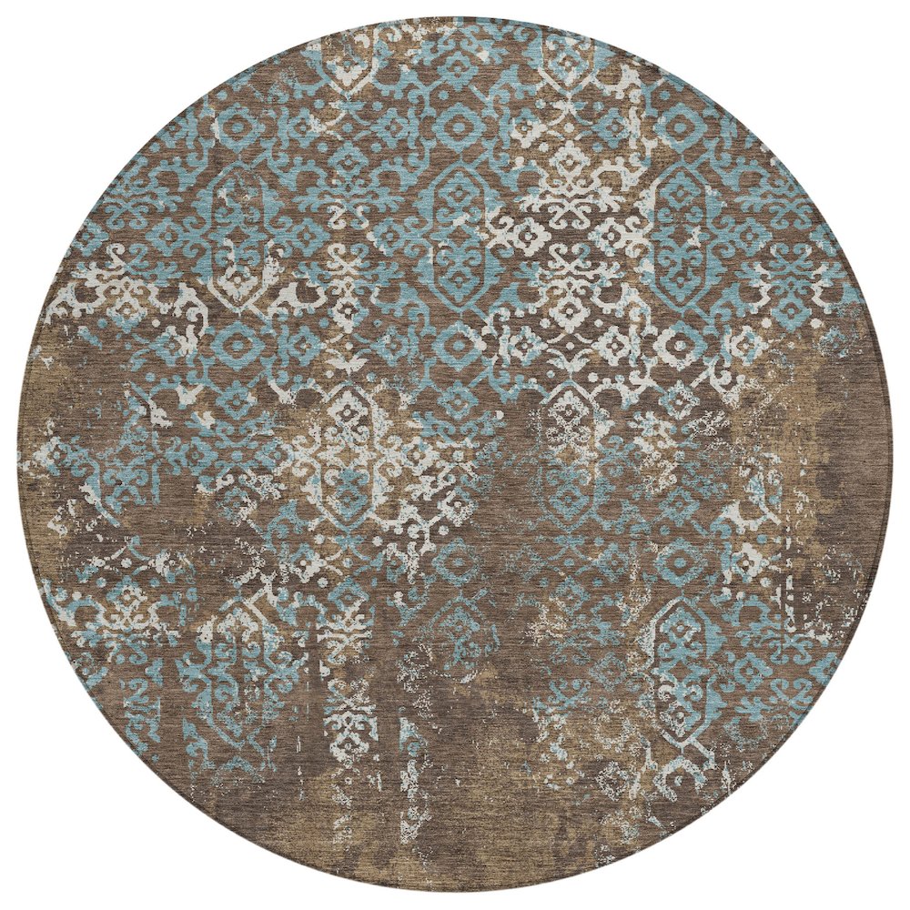 Machine Washable Indoor/Outdoor Chantille ACN2713 Brown 8' x 8' Round Rug. Picture 1